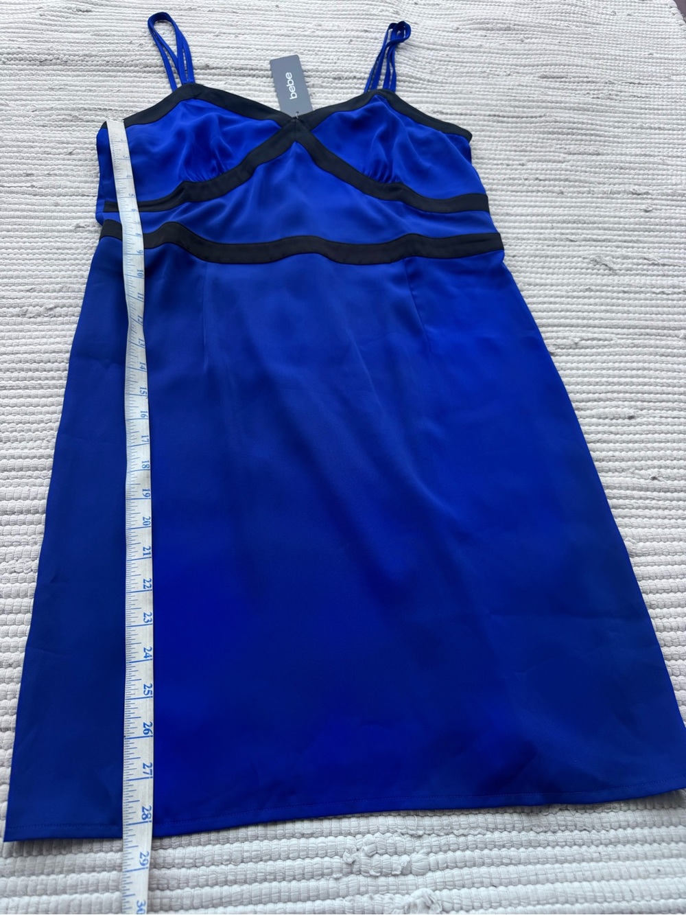 Bebe Blue Contrast Trim Strappy Midi Dress Y2K Glam Size 10 - Picture 3 of 9